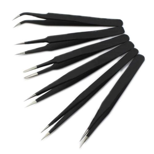 6pcs Non-magnetic Steel Fine Curved Tip Tweezers Plier Tools For Jewelry SMD SMT