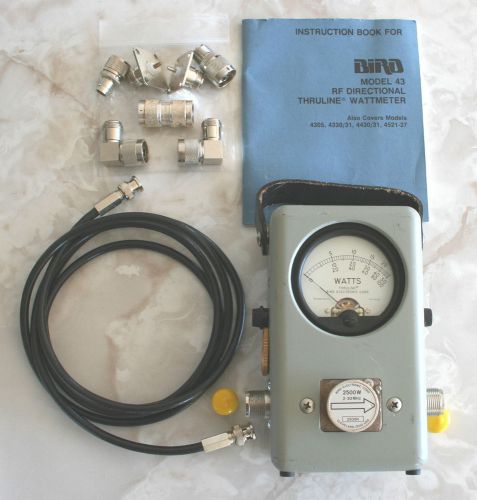 BIRD MODEL 43 WATTMETER w/ 2500W, 2-30MHz &amp; 100W 2-30MHz slugs and more