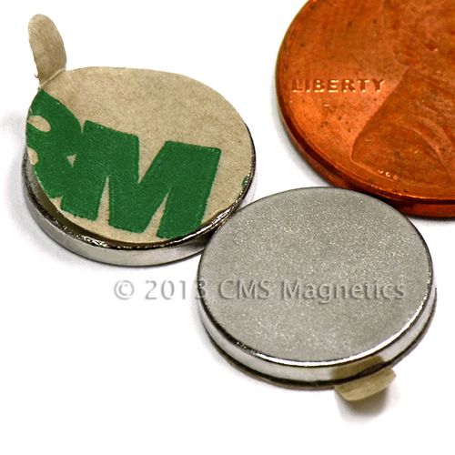 N45 neodymium magnets dia 1/2x1/16&#034; w/ 3m adhesive on north 500 pc for sale