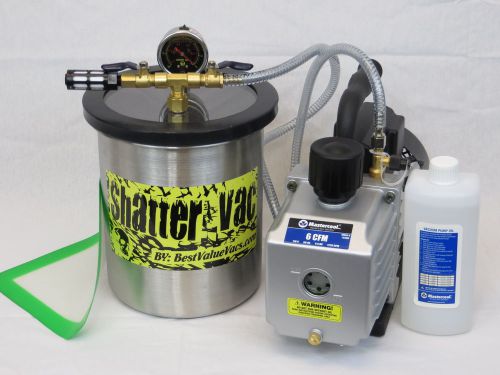 Shattervac 1.5 gallon stainless steel vacuum chamber &amp; 6 cfm mastercool pump kit for sale