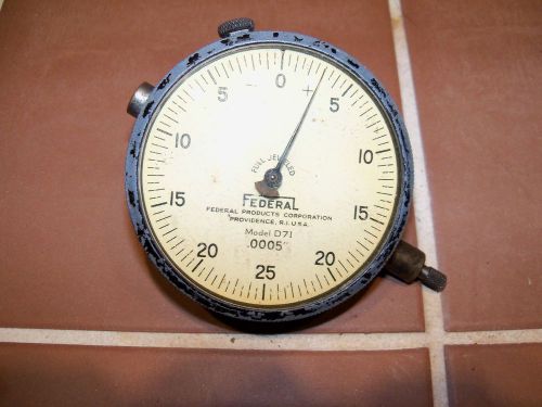 Vintage Federal Dial Indicator D71 2.5&#034; diameter dial lug back .0005&#034;