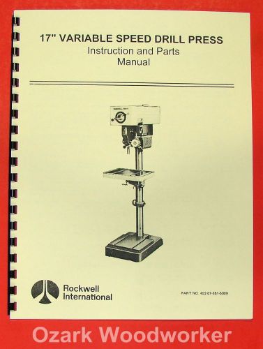 ROCKWELL/DELTA 17&#034; Variable Speed Drill Press Manual 0627