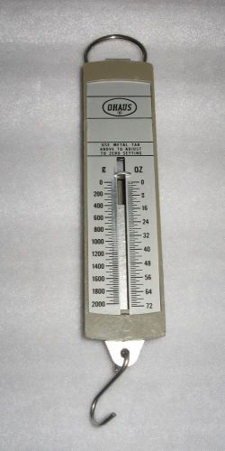 OHAUS MODEL HANGING PULL SPRING TYPE SCALE 2000 GRAMS X 72 OZ