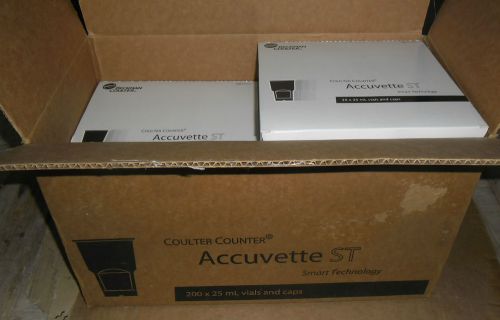 7 Boxes of 25 Beckman Coulter Accuvette ST 25mL Vials and Caps