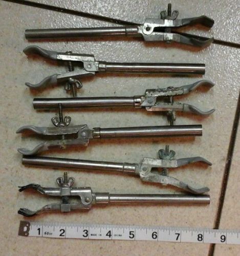 Lot of 6 used 8&#034; flask clamps for chemistry lab FISHER PRECISION vintage