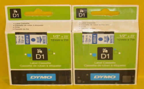 2 (Two) - DYMO 45014 D1 Label Cassettes Blue / White 1858736 NEW