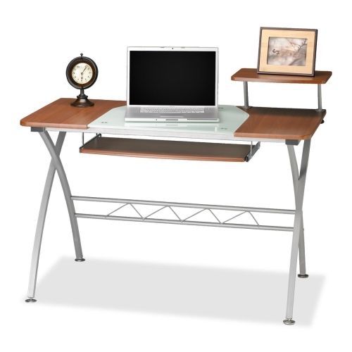 Eastwinds Vision Computer Desk, 47-1/4w x 27d x 34h, Med Cherry with White Glass