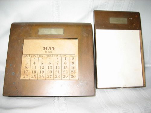 Vintage collectible solid copper desk set calendar and paper holder for sale