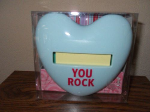 NEW Post It 2 Tone Blue YOU ROCK Heart Note Dispenser Free Priority Ship!
