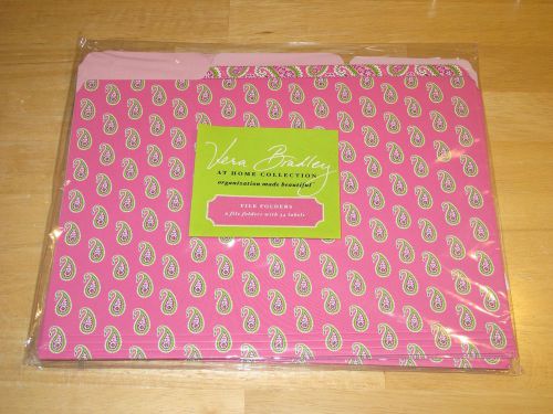 NEW Vera Bradley at Home Collection 8 File Folders &amp; 34 Labels in Bermuda Pink