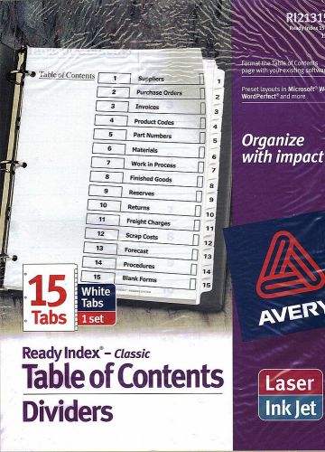 Avery 11142 Ready Index 15 Tab Classic Table of Contents Dividers White - 1 Set