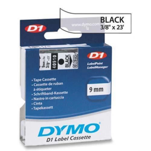 Dymo d1 40910 tape - 0.37&#034; width x 7m length - 1 roll - clear, black for sale