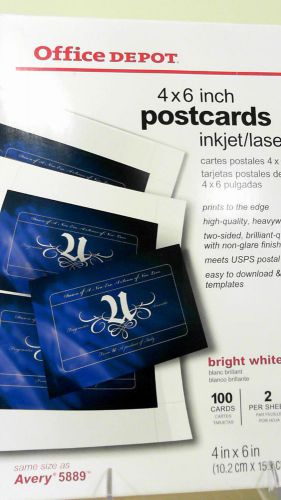 Office Depot Postcards 4&#034;x6&#034; 100-Cards Non-Glare Prints Bright White CHOP 38SNz1