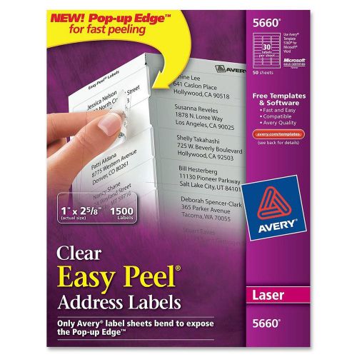 Avery Easy Peel Clear Mailing Labels for Laser Printers, 1 x 2 5/8&#034; 1500pk  5660