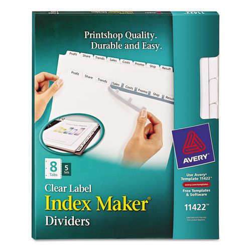 Index Maker White Dividers For Copiers, 8-Tab, Letter, Clear, 5 Sets/Pack