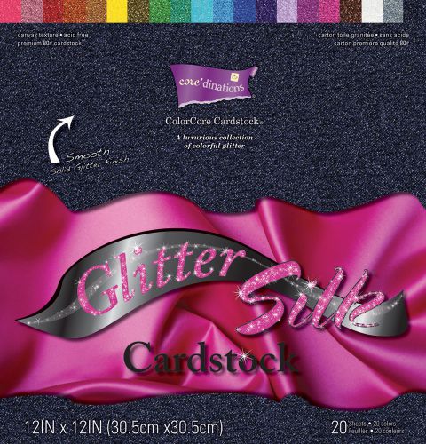 Darice Core-dinations Glitter Silk Cardstock Pack 12-in x 12-in 20/Pkg