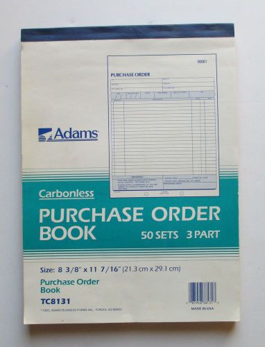Adams Carbonless Purchase Order Book TC8131 40 3-Part Sets 8 3/8&#034; X 11 7/16&#034;