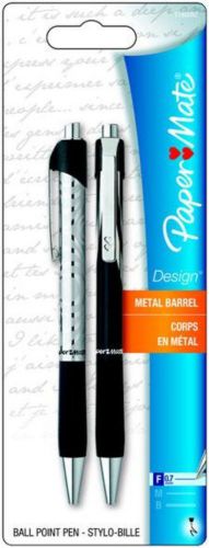 Paper Mate Design Retractable Ball Point Pen Fine 0.7mm Black Ink 2 Ct