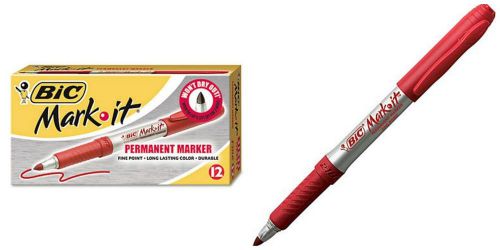 BIC Mark-it Fine Point Permanent Markers, Red, Dozen - Rubberized grip