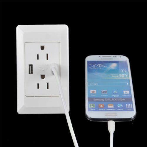 Power Adapter Socket Receptacle 2 Plug + 2 USB Wall Charger Outlet Plate 5V 2Amp