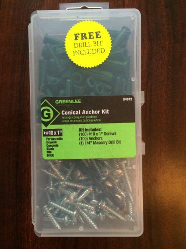 NEW Greenlee 100pc Conical Anchor Kit w/ 1/4&#034; Masonry Drill Bit #10 x 1&#034; #84012