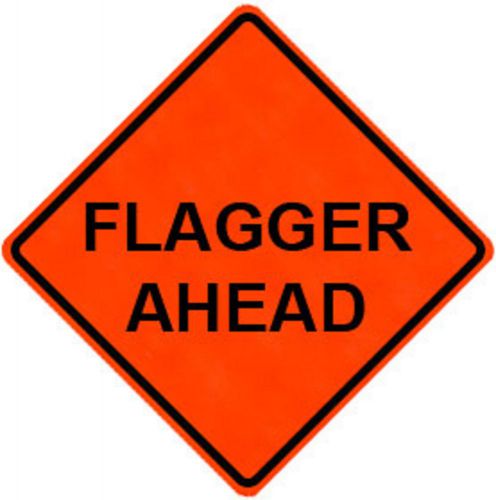 Flagger ahead 48&#034; x 48&#034; vinyl fluorescent roll up sign with ribs for sale