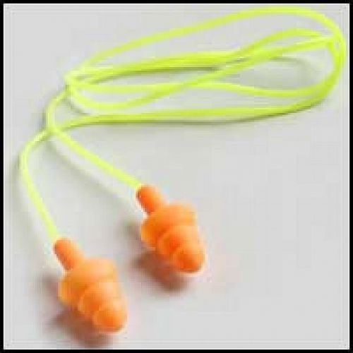 Foam ear plugs, bright orange, corded, triple flanged, lot 100 for sale