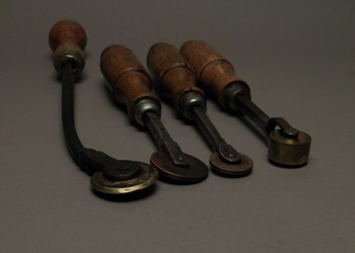 Antique brass &amp; Iron leather bookbinding gilding finishing roll lot of 4 tools