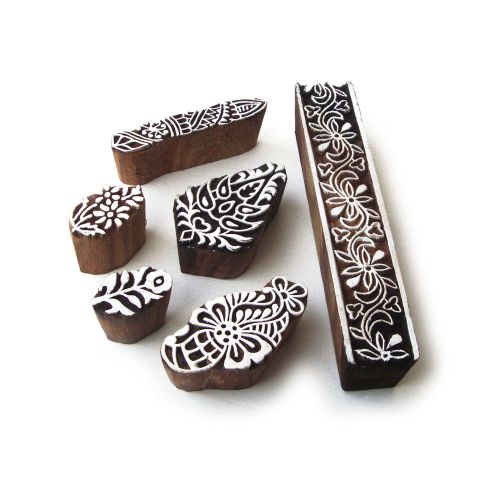 Handmade Floral Designs Wooden Printing Blocks (Set of 6)