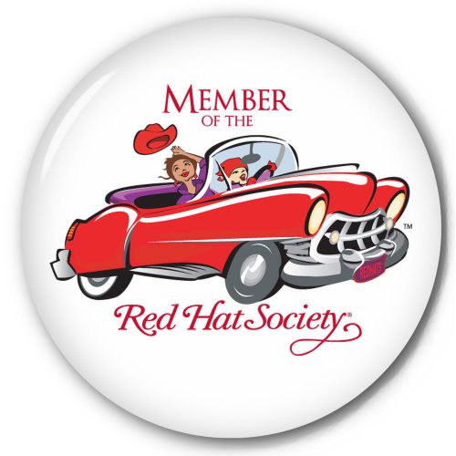 S7 RED HAT SOCIETY 3&#034; CELLULOID PIN BACK BUTTON OFFICIAL LICENSED PRODUCT