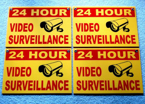 (4) 24 hour video surveillance coroplast signs 12x18 w/grommets new--security for sale