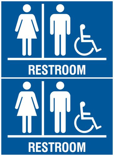 Restroom Men Women Unisex Bathroom Blue Signs Set Of Two High Quality Sign Wall
