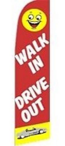 Walk in drive out red super sign flag + pole + spike for sale