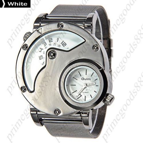 2 time zone zones stainless steel band analog quartz men&#039;s wristwatch white for sale