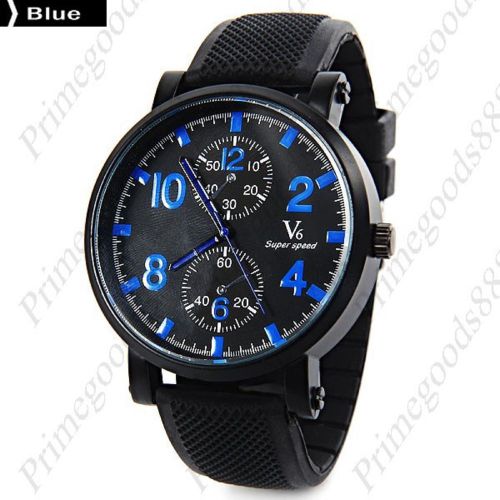V6 Quartz Sub Dial Super Speed Black Face  Men&#039;s Wristwatch Free Shipping Blue
