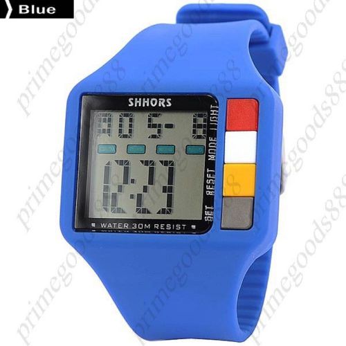 Digital Stopwatch Date Alarm Silica Gel Free Shipping Men&#039;s Wristwatch Blue