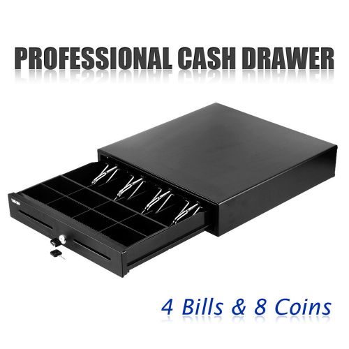 Black Heavy Duty Cash Drawer With 4 Bills 8 Coins(2 Row)Tray and 2 Cheque Slots