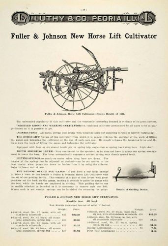 1912 Ad Antique Fuller &amp; Johnson New Horse Lift Cultivator Farm Machine LAC2