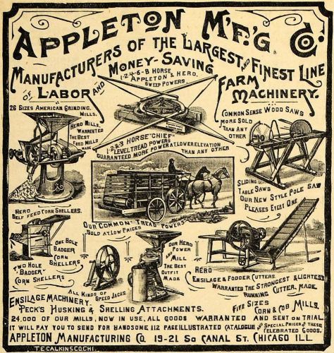 1890 ad appleton farming machinery saws horsepower agricultural equipment aag1 for sale