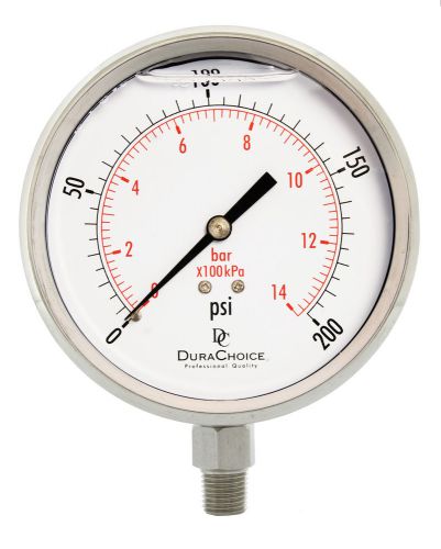 4&#034; all stainless steel oil filled pressure gauge - 1/4&#034; npt lower mount 200psi for sale