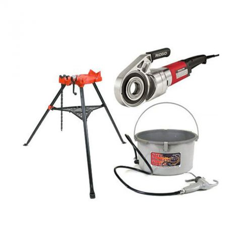 Ridgid ® 690 power drive pipe threader with 418 oiler bucket &amp; 460 chain vise for sale
