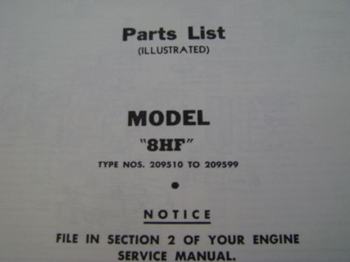 briggs and stratton parts list model series 8HF type no 209510 to 209599
