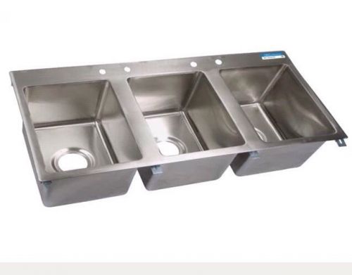 Stainless Steel Commercial (3) Three Compartment Drop In Sink 16&#034; x 20&#034; x 12&#034;D
