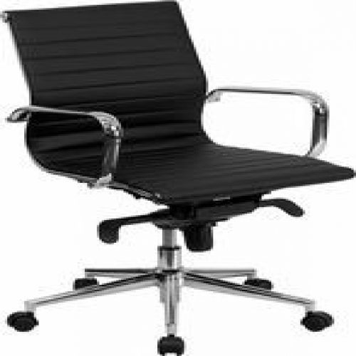 Flash Furniture BT-9826M-BK-GG Mid-Back Black Ribbed Upholstered Leather Confere