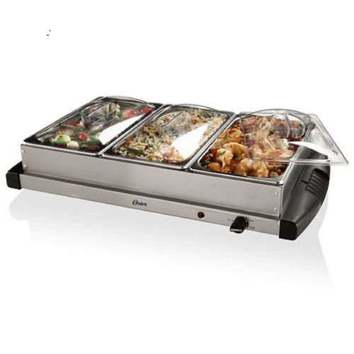 New party buffet server food warmer stainless steel triple dish w lids electric for sale