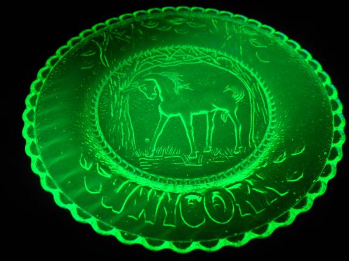 Green Vaseline Unicorn horse glass plate uranium jewelry tray pin dish childrens