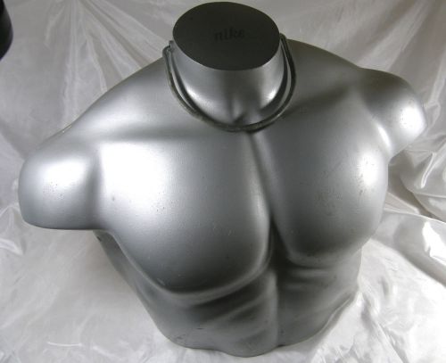 Upper Male Mannequin Torso Body Half Form Male Painted Silver Nike Brand Hanging
