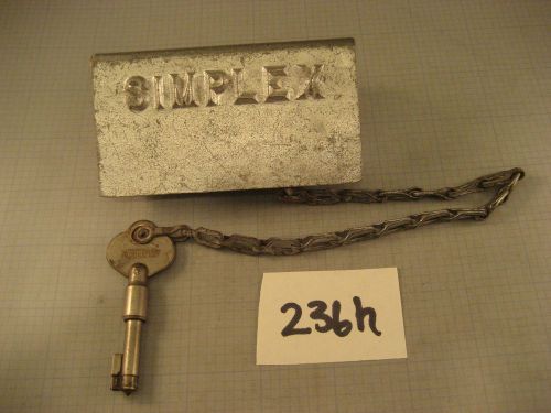 Simplex key with chain safety lock box time clock original vintage 236h for sale