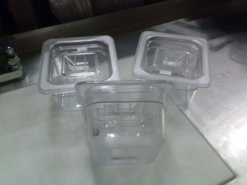 Food Storage Boxes Clear 1/6 Cover &amp; Pan  ( Lot of 3 )