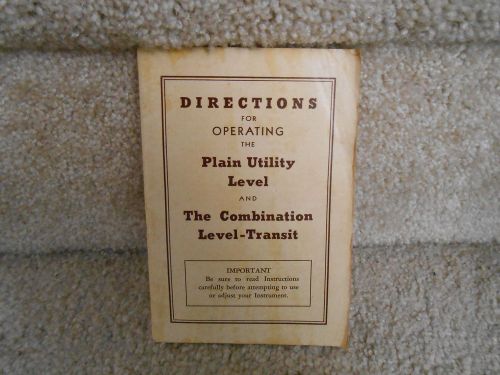 Vintage -Instruction Booklet for Plain Utility Level and The Combination Transit